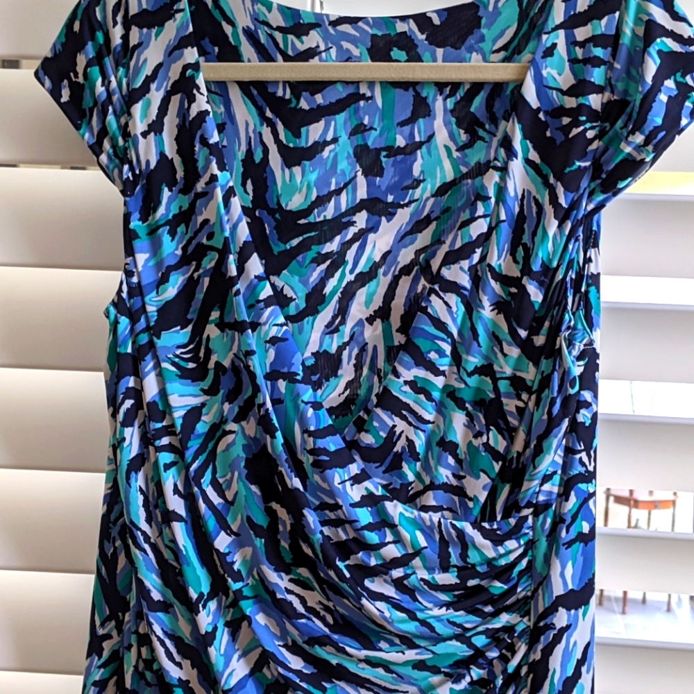 JONES NEW YORK JERSEY RUCHED MULTICOLOR DRESS - Picture 6 of 7